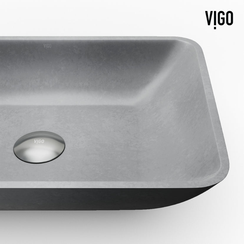 Concreto Stone Rectangular Bathroom Sink With Vessel Faucet in Chrome
