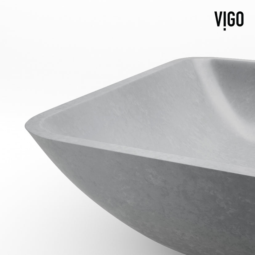 Concreto Stone Rectangular Bathroom Sink With Vessel Faucet in Chrome