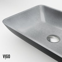 Concreto Stone Rectangular Bathroom Sink With Vessel Faucet in Chrome