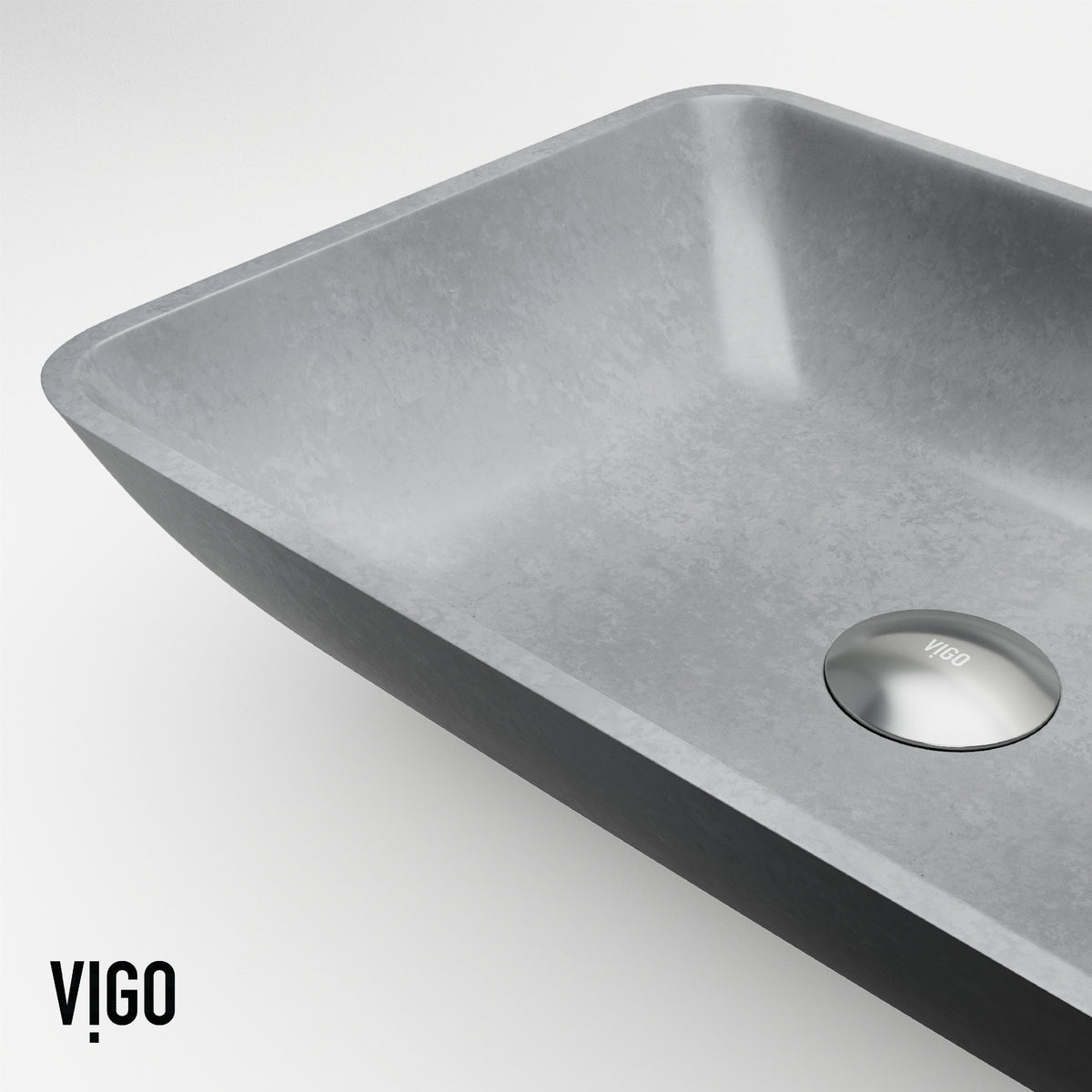Concreto Stone Rectangular Bathroom Sink With Vessel Faucet in Chrome