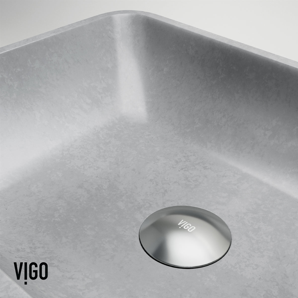 Concreto Stone Rectangular Bathroom Sink With Vessel Faucet in Chrome