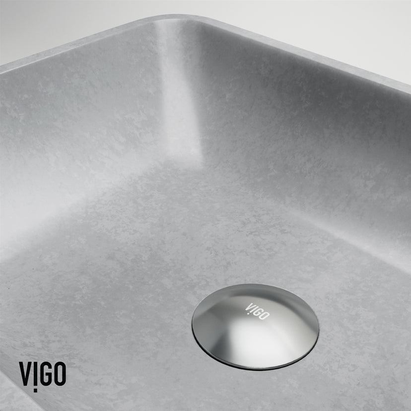 Concreto Stone Rectangular Bathroom Sink With Vessel Faucet in Chrome