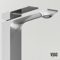 Concreto Stone Rectangular Vessel Bathroom Sink and Vessel Faucet in Chrome