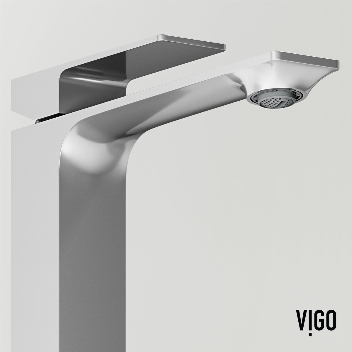 Concreto Stone Rectangular Vessel Bathroom Sink and Vessel Faucet in Chrome