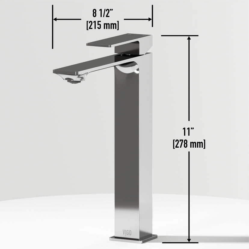 Concreto Stone Rectangular Vessel Bathroom Sink and Vessel Faucet in Chrome