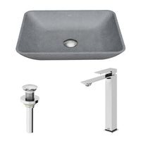 Concreto Stone Rectangular Vessel Bathroom Sink and Vessel Faucet in Chrome