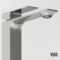 Concreto Stone Rectangular Vessel Bathroom Sink and Faucet in Brushed Nickel