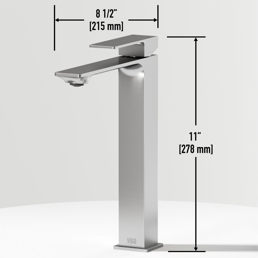Concreto Stone Rectangular Vessel Bathroom Sink and Faucet in Brushed Nickel