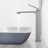 Concreto Stone Rectangular Vessel Bathroom Sink and Faucet in Brushed Nickel