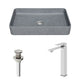 Concreto Stone Rectangular Vessel Bathroom Sink and Faucet in Brushed Nickel
