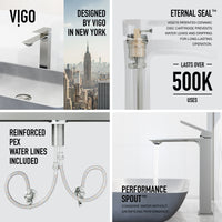 Concreto Stone Rectangular Vessel Bathroom Sink and Faucet in Brushed Nickel