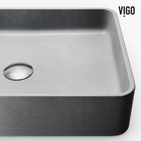 Concreto Stone Rectangular Vessel Bathroom Sink and Faucet in Brushed Nickel