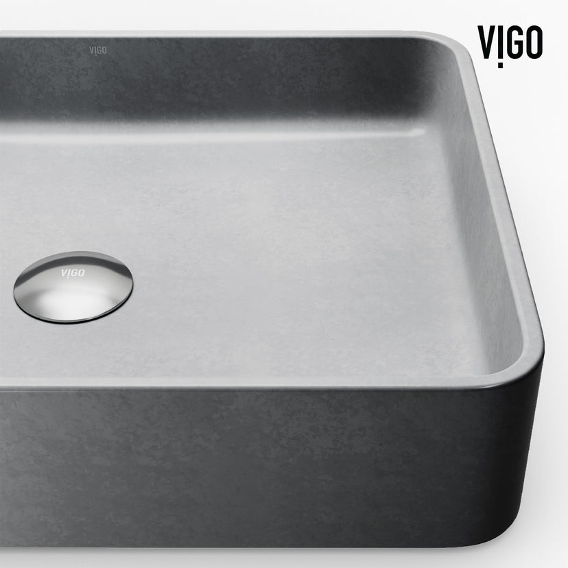 Concreto Stone Rectangular Vessel Bathroom Sink and Faucet in Brushed Nickel