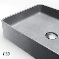 Concreto Stone Rectangular Vessel Bathroom Sink and Faucet in Brushed Nickel