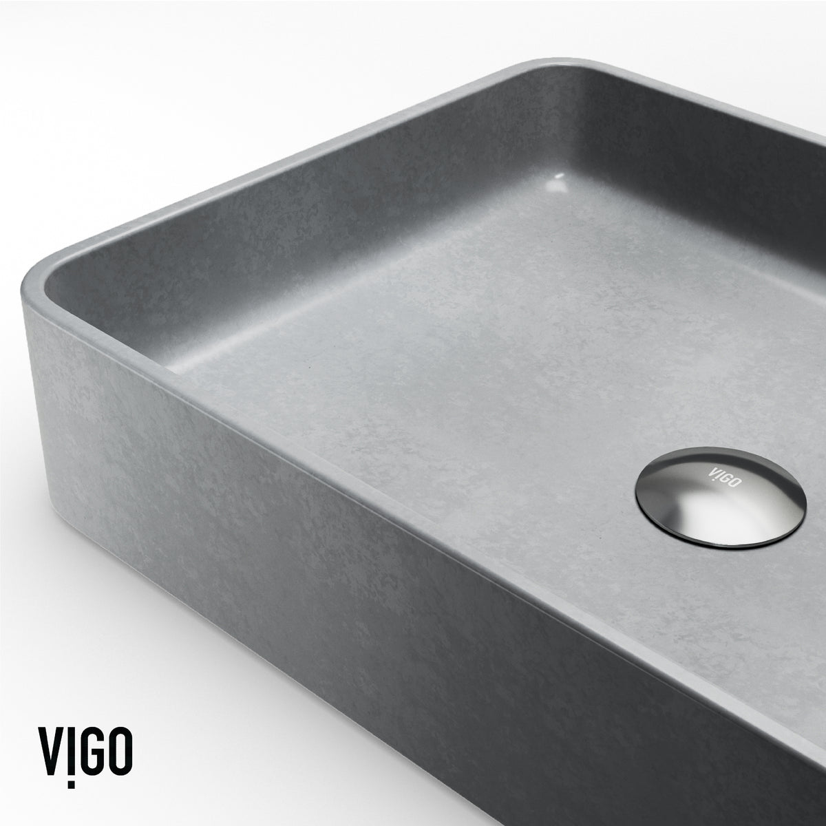 Concreto Stone Rectangular Vessel Bathroom Sink and Faucet in Brushed Nickel
