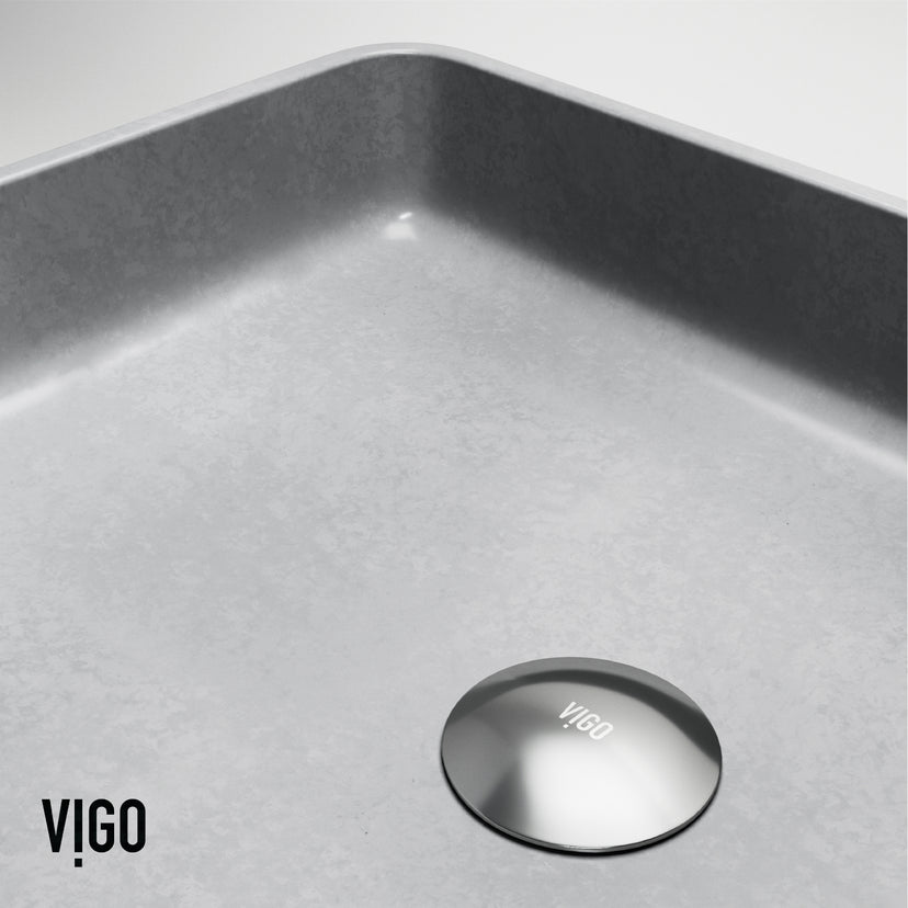 Concreto Stone Rectangular Vessel Bathroom Sink and Faucet in Brushed Nickel