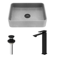 Concreto Stone Rectangular Vessel Bathroom Sink and Faucet in Matte Black