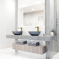 Concreto Stone Round Vessel Bathroom Sink and Faucet in Matte Brushed Gold