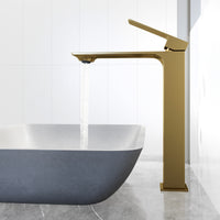 Concreto Stone Round Vessel Bathroom Sink and Faucet in Matte Brushed Gold