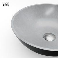 Concreto Stone Round Vessel Bathroom Sink and Faucet in Matte Brushed Gold