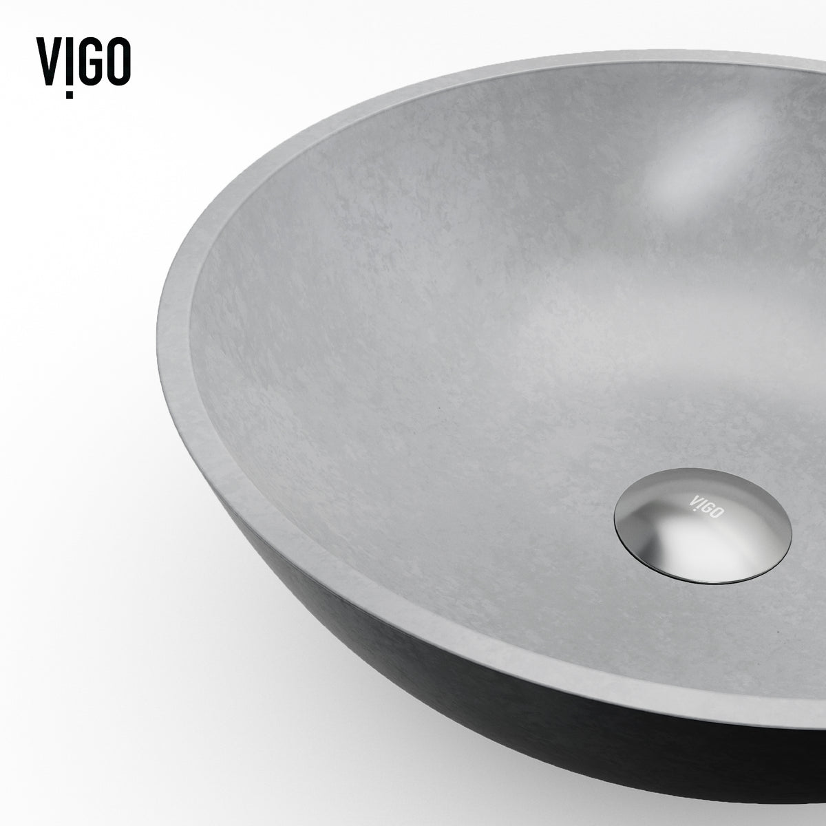 Concreto Stone Round Vessel Bathroom Sink and Faucet in Matte Brushed Gold
