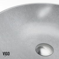 Concreto Stone Round Vessel Bathroom Sink and Faucet in Matte Brushed Gold
