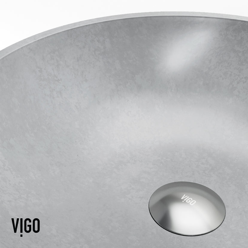 Concreto Stone Round Vessel Bathroom Sink and Faucet in Matte Brushed Gold