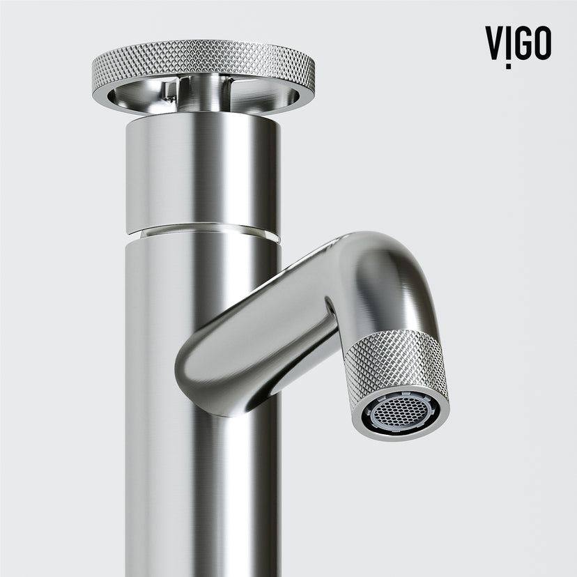 VIGO Concreto Stone Bathroom Sink with Cass Vessel Faucet and Pop-Up Drain in Brushed Nickel