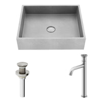 VIGO Concreto Stone Bathroom Sink with Cass Vessel Faucet and Pop-Up Drain in Brushed Nickel
