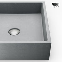 VIGO Concreto Stone Bathroom Sink with Cass Vessel Faucet and Pop-Up Drain in Brushed Nickel