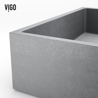 VIGO Concreto Stone Bathroom Sink with Cass Vessel Faucet and Pop-Up Drain in Brushed Nickel
