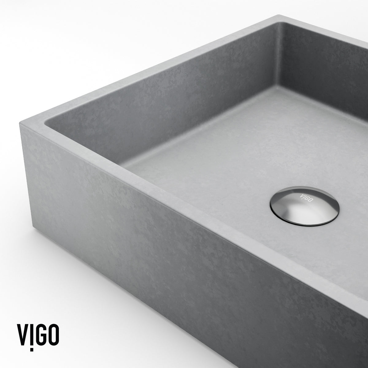 VIGO Concreto Stone Bathroom Sink with Cass Vessel Faucet and Pop-Up Drain in Brushed Nickel