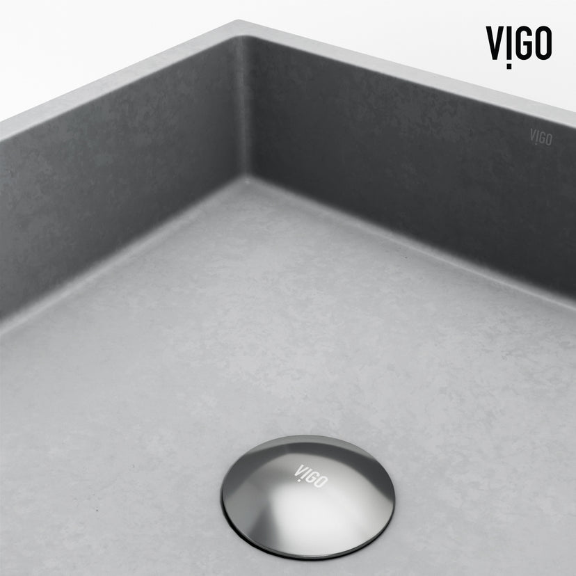 VIGO Concreto Stone Bathroom Sink with Cass Vessel Faucet and Pop-Up Drain in Brushed Nickel