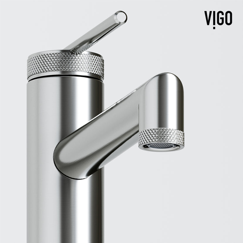 VIGO Concreto Stone Bathroom Sink with Sterling Vessel Faucet and Pop-Up Drain in Brushed Nickel