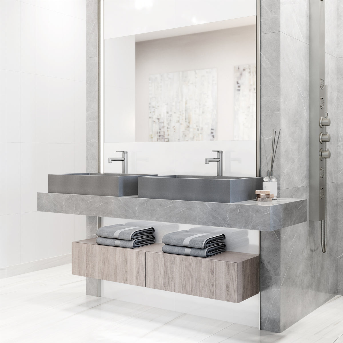 VIGO Concreto Stone Bathroom Sink with Sterling Vessel Faucet and Pop-Up Drain in Brushed Nickel