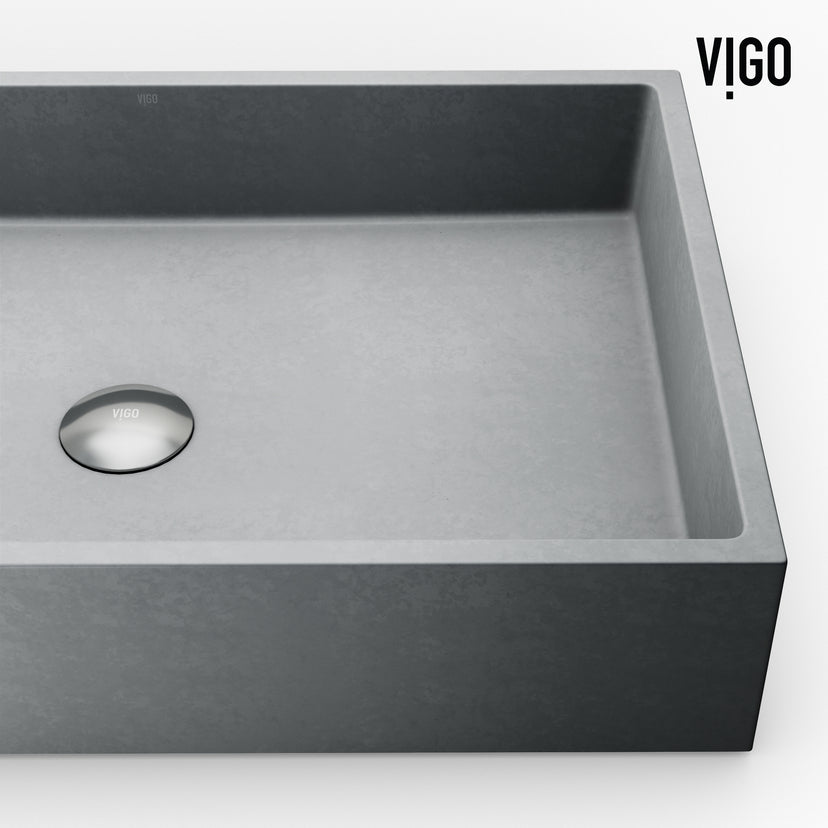 VIGO Concreto Stone Bathroom Sink with Sterling Vessel Faucet and Pop-Up Drain in Brushed Nickel