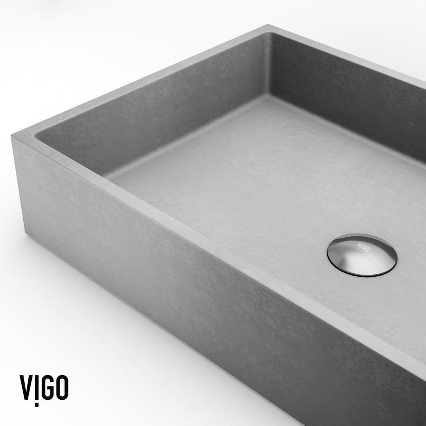 VIGO Concreto Stone Bathroom Sink with Sterling Vessel Faucet and Pop-Up Drain in Brushed Nickel