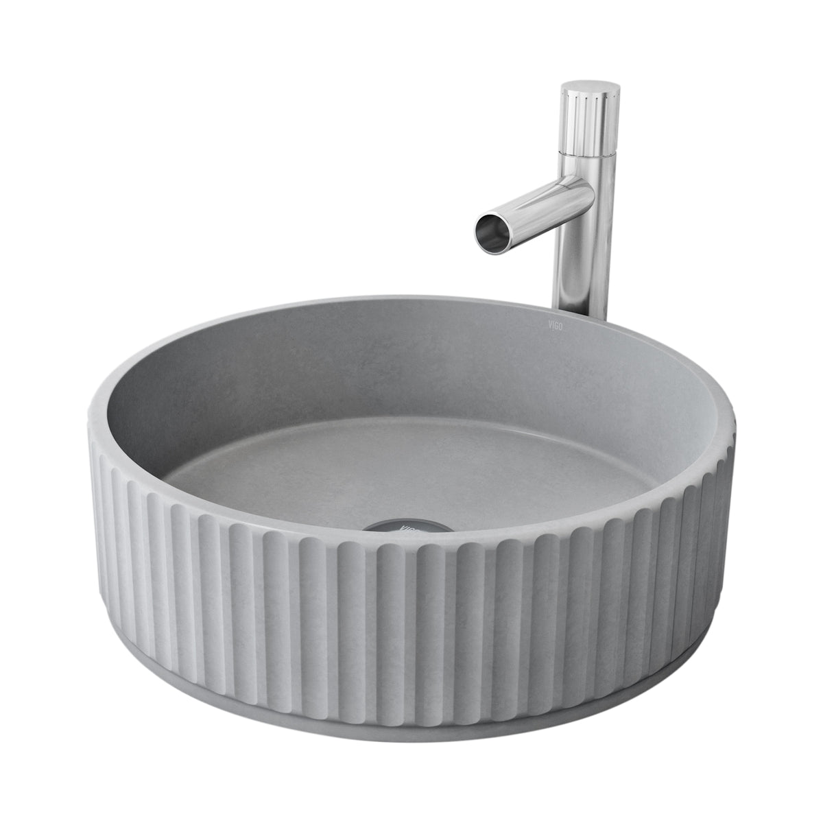 VIGO Concreto Stone Bathroom Sink with Ashford Vessel Faucet and Pop-Up Drain in Chrome