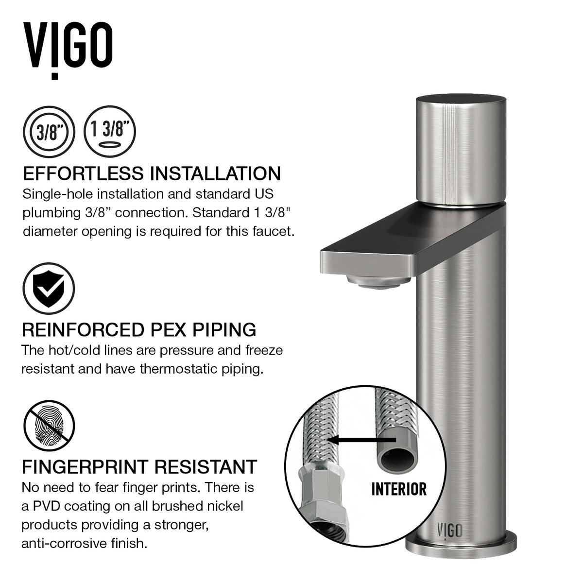 VIGO Concreto Stone Bathroom Sink with Gotham Vessel Faucet and Pop-Up Drain in Brushed Nickel