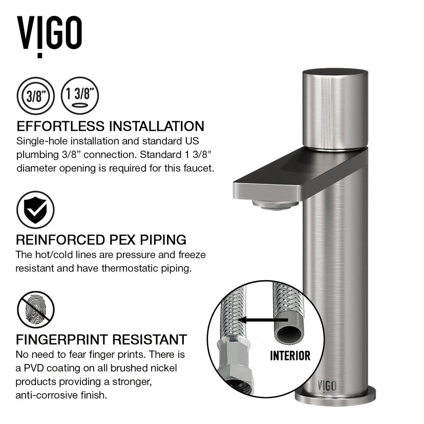 VIGO Concreto Stone Bathroom Sink with Gotham Vessel Faucet and Pop-Up Drain in Brushed Nickel