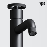 VIGO Concreto Stone Bathroom Sink with Cass Vessel Faucet and Pop-Up Drain in Matte Black
