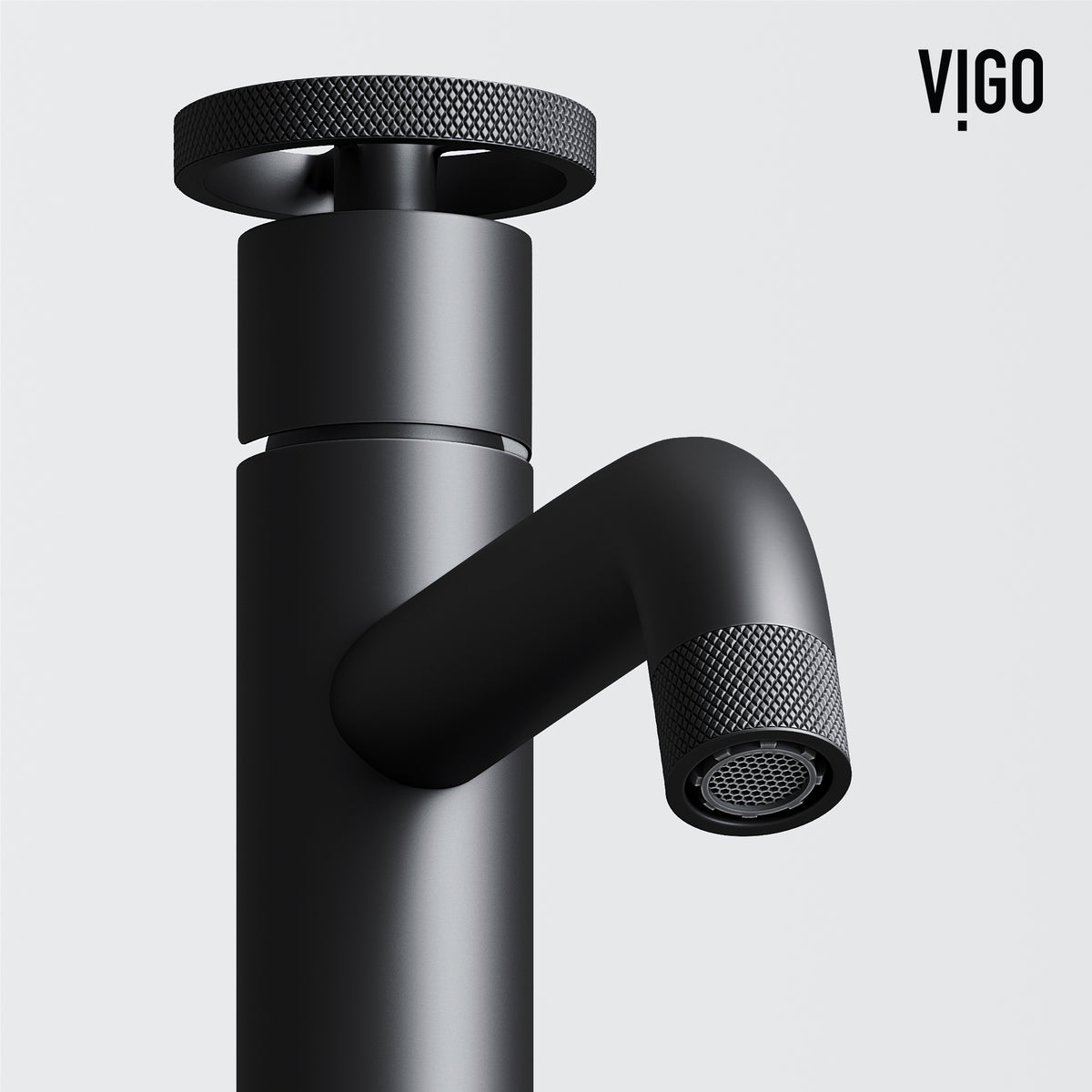 VIGO Concreto Stone Bathroom Sink with Cass Vessel Faucet and Pop-Up Drain in Matte Black