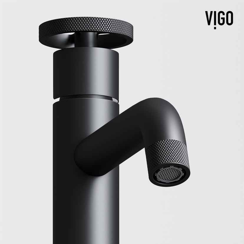 VIGO Concreto Stone Bathroom Sink with Cass Vessel Faucet and Pop-Up Drain in Matte Black