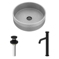 VIGO Concreto Stone Bathroom Sink with Cass Vessel Faucet and Pop-Up Drain in Matte Black