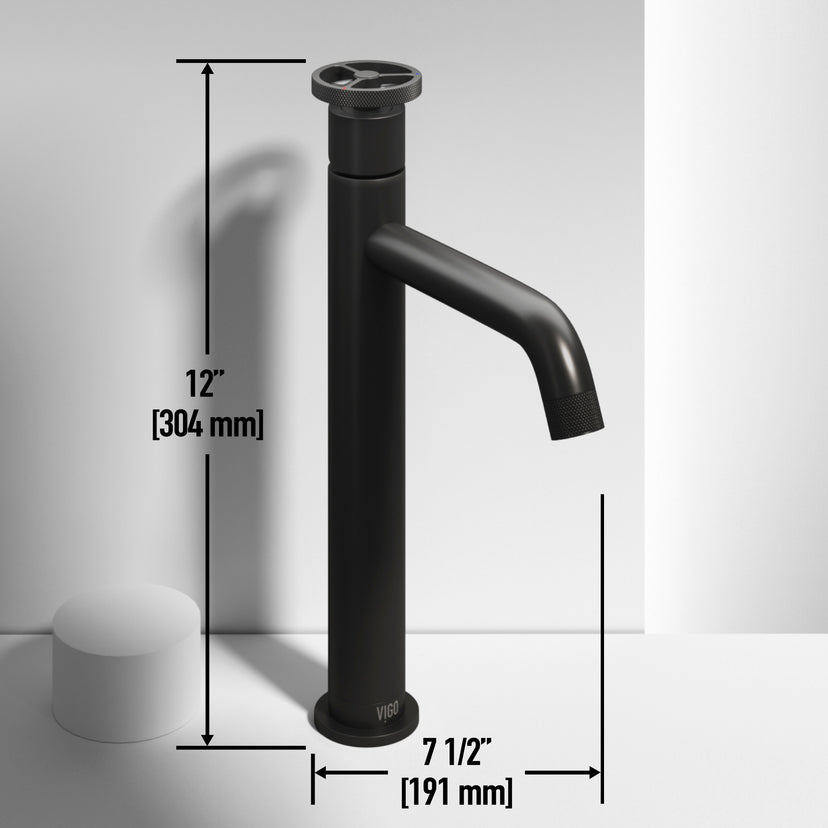 VIGO Concreto Stone Bathroom Sink with Cass Vessel Faucet and Pop-Up Drain in Matte Black