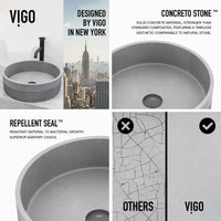 VIGO Concreto Stone Bathroom Sink with Cass Vessel Faucet and Pop-Up Drain in Matte Black