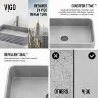 VIGO Concreto Stone Bathroom Sink with Apollo Vessel Faucet and Pop-Up Drain in Brushed Nickel