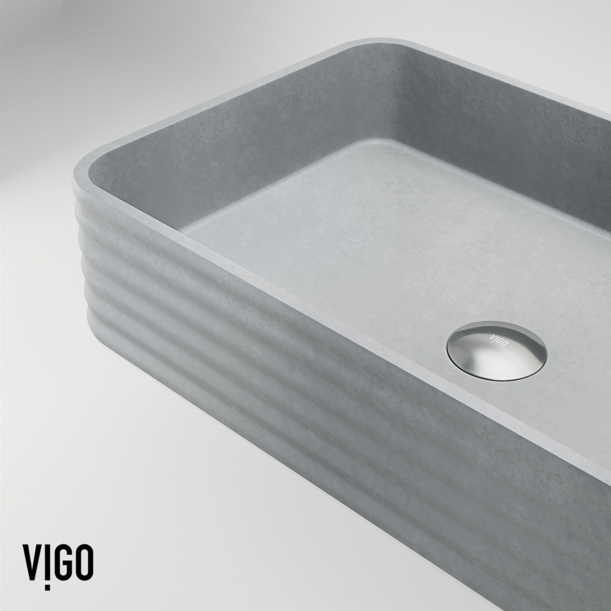 VIGO Concreto Stone Bathroom Sink with Apollo Vessel Faucet and Pop-Up Drain in Brushed Nickel
