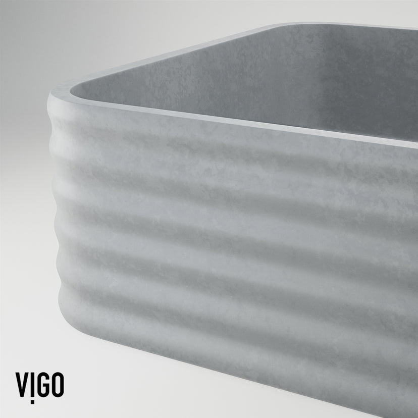 VIGO Concreto Stone Bathroom Sink with Apollo Vessel Faucet and Pop-Up Drain in Brushed Nickel