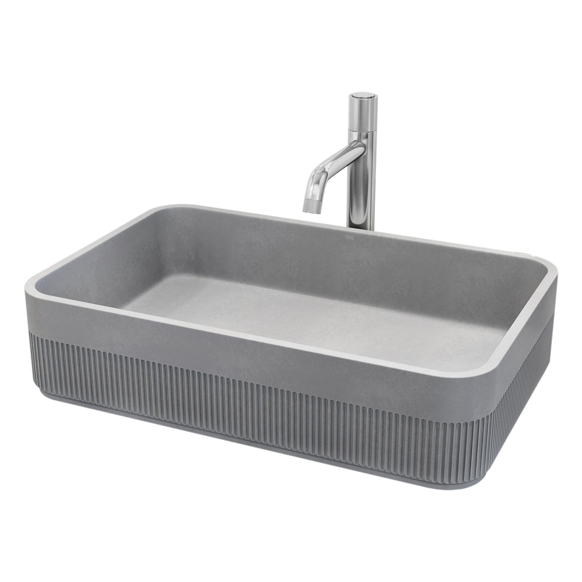VIGO Concreto Stone Bathroom Sink with Apollo Vessel Faucet and Pop-Up Drain in Chrome